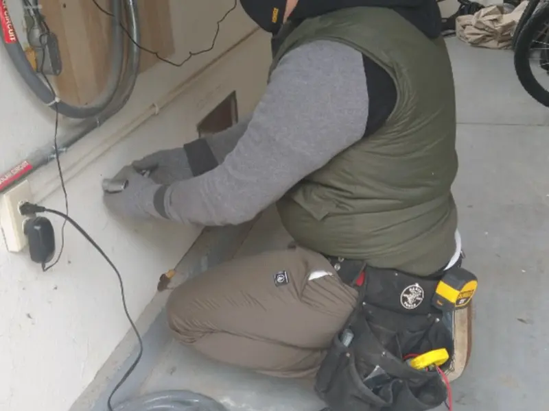 Electrician performing outlet wiring in a Tamalpais-Homestead Valley garage